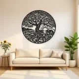 Tree and Ocean Circle Metal Wall Art | Coastal and Nautical Wall Decor