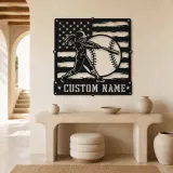 Personalized Softball Batter Distressed American Flag Metal Wall Art - lifestyle view 3