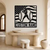 Personalized Female Softball Batter American Flag Metal Wall Art - lifestyle view 3