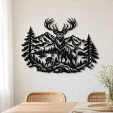 Stag Mountain Crest Metal Wall Art | Nature Silhouette Decor - lifestyle view 4