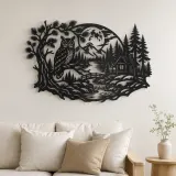 Arte mural de metal búho en la noche del bosque | Decoración de silueta de vida salvaje