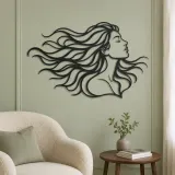 Windblown Hair Face Metal Wall Art | Minimalist Woman Line Art - lifestyle view 2