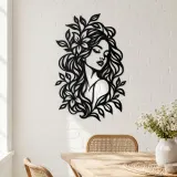 Botanical Hair Face Metal Wall Art | Minimalist Woman Line Art - lifestyle view 4