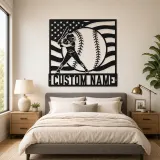 Personalized Softball Player and American Flag Metal Wall Art - lifestyle view 2
