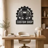 Personalized Welder Helmet Metal Wall Art with Crossed Torches - lifestyle view 5