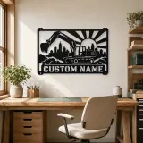Personalized Excavator Metal Wall Art with Construction Skyline - lifestyle view 4