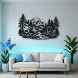 River through the Forest Metal Wall Art | Nature Silhouette Decor