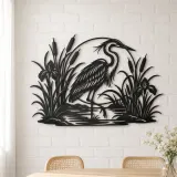 Heron Reed Garden Metal Wall Art | Wildlife Silhouette Decor - lifestyle view 4