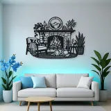 Modern Fireplace Scene Metal Wall Art | Cozy Home Metal Decor