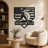 Personalized Female Softball Power Swing American Flag Metal Wall Art - lifestyle view 5