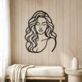 Wavy Hair Beauty Metal Wall Art | Minimalist Woman Line Art - lifestyle view 5