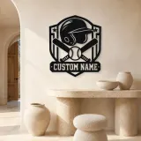 Personalized Baseball Helmet Crossed Bats Shield Metal Wall Art - lifestyle view 3