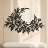 Floral Moon Arc Metal Wall Art | Botanical Metal Wall Decor - lifestyle view 5