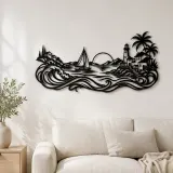 Cartel de metal de línea de pueblo costero | Decoración mural costera y náutica