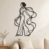 Arte de Metal de Perfil con Bufanda de Seda | Arte Lineal Minimalista de Mujer
