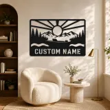 Personalized Speedboat Metal Wall Art with Mountain Lake - lifestyle view 5