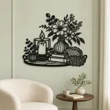 Candle and Flowers Metal Wall Art | Cozy Home Metal Decor - lifestyle view 2