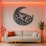Sleeping Cat Crescent Metal Wall Art | Pet Lover Silhouette Decor
