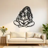 Parent Child Reading Metal Wall Art | Family Silhouette Decor
