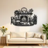 Modern Fireplace Scene Metal Wall Art | Cozy Home Metal Decor