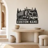 Personalized Stake Bed Semi Truck Forest Metal Wall Art - lifestyle view 3