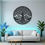 Tree and Mountain Circle Metal Wall Art | Botanical Metal Wall Decor