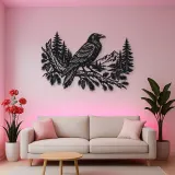 Raven Forest Branch Metal Wall Art | Wildlife Silhouette Decor