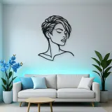 Short Hair Modern Face Metal Wall Art | Minimalist Woman Line Art