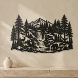 Forest Waterfall Metal Wall Art | Nature Silhouette Decor - lifestyle view 3