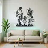 Family of Three Walk Metal Wall Art | Family Silhouette Decor