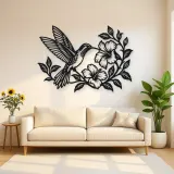 Hummingbird Blossom Metal Wall Art | Wildlife Silhouette Decor