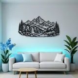 Waterfall Mountain Valley Metal Wall Art | Nature Silhouette Decor