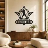 Décoration murale en métal personnalisée avec badge étoile de batteur de baseball