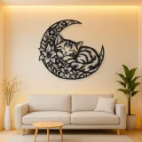Sleeping Cat Crescent Metal Wall Art | Pet Lover Silhouette Decor