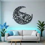 Sleeping Cat Crescent Metal Wall Art | Pet Lover Silhouette Decor