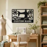 Personalized Sewing Machine Metal Wall Art with Quilt Details - lifestyle view 4