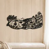 Santorini Coastal Line Metal Wall Art | Travel and City Wall Decor - lifestyle view 5