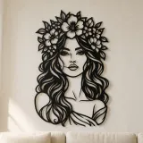 Metallschild Blumenkranz-Muse | Minimalistische Frauen-Linienkunst