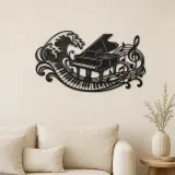 Arte mural de metal teclas de piano en ola | Decoración para sala de música