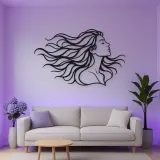 Windblown Hair Face Metal Wall Art | Minimalist Woman Line Art