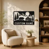 Personalized Bear and Log Cabin Metal Wall Art - lifestyle view 5