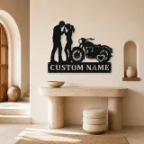 Personalized Vintage Motorcycle Couple Metal Wall Art with Heart - lifestyle view 3