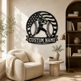 Personalized Female Softball Batter Round Flag Metal Wall Art - lifestyle view 5