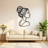 Hair Bun Profile Metal Wall Art | Minimalist Woman Line Art
