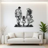 Family of Three Walk Metal Wall Art | Family Silhouette Decor
