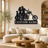 Décoration murale en métal personnalisée pour famille de trois avec chopper