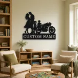 Personalized Classic Motorcycle Family of Four Metal Wall Art - lifestyle view 4