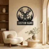 Personalized Buck Deer Metal Wall Art with Forest Landscape - lifestyle view 5