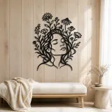Wildflower Face Metal Wall Art | Minimalist Woman Line Art - lifestyle view 5