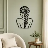 Braided Hair Muse Metal Wall Art | Minimalist Woman Line Art - lifestyle view 2